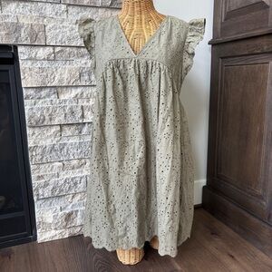 NWT Blu Pepper Tiered Mini Dress Womens Size L Sage Green Cottagecore Boho Fairy